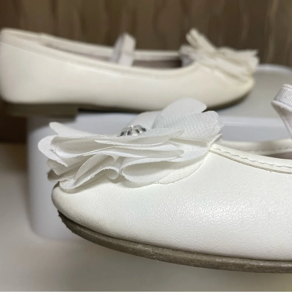 🌺Wonder Nation Girl’s 10 Dressy White Ballet Flat Flower